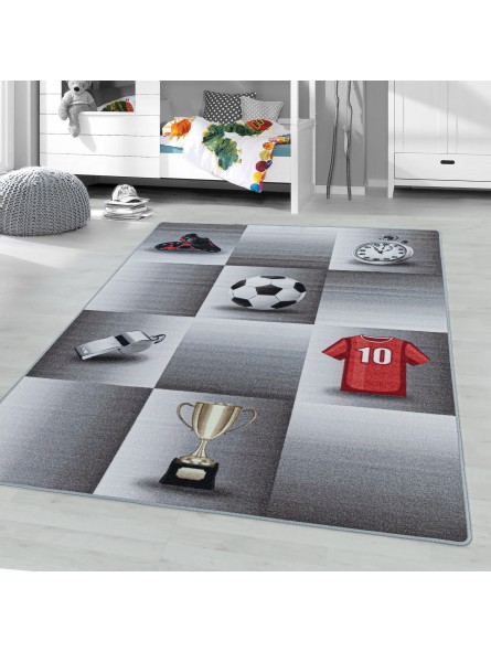 Short-pile children's rug, play rug, rug, game, soccer jersey, cup, grey