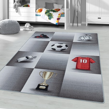 Short-pile children's rug, play rug, rug, game, soccer jersey, cup, grey