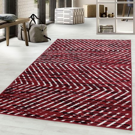 Kurzflor Teppich Wohnzimmerteppich Modernes Struktur Muster Flor Weich Rot