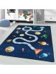 Short pile carpet children's carpet children's room game space planet rocket blue