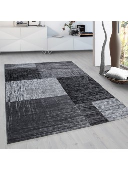 Designer carpet modern checkered pattern short pile mottled black gray white