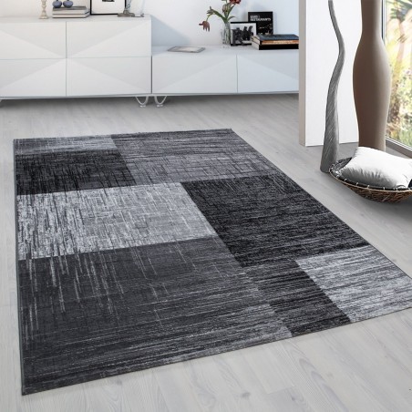 Designer carpet modern checkered pattern short pile mottled black gray white