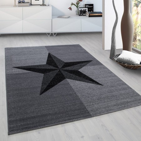 Design tapijt modern sterpatroon gemêleerd zwart grijs