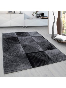 Modern designer living room carpet checked pattern black gray mottled