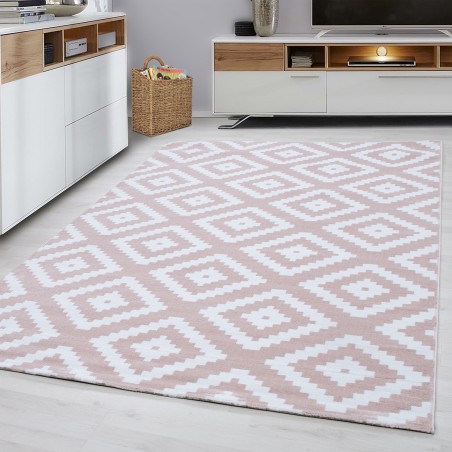 Modern living room Elegance designer rug, low pile, powder pink white
