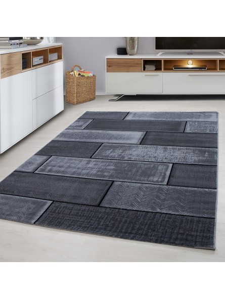 Tappeto moderno da soggiorno in mattoni di design a pelo corto nero grigio