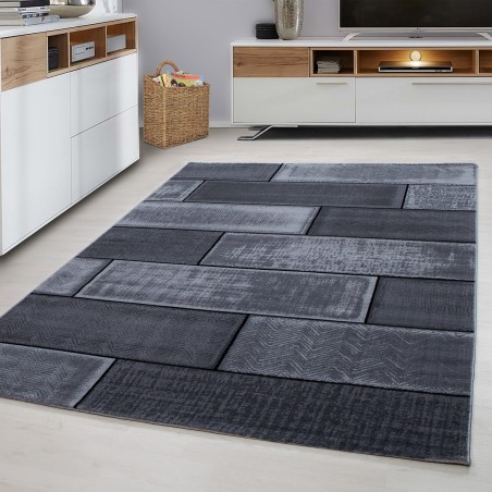 Modern living room brick designer rug low pile black grey