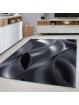 Tapis de salon moderne motif vague ombre abstraite design poils courts noir gris