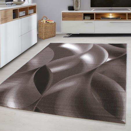 Carpet modern living room abstract shadow waves optic short pile brown beige