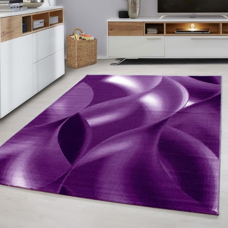 Tappeto soggiorno moderno astratto ombra onde ottica nero viola bianco
