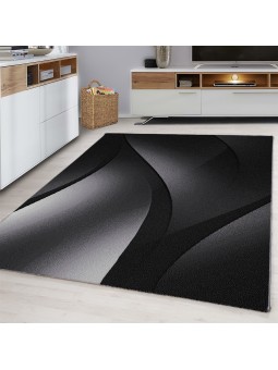 Design tapijt modern laagpolig abstract golven optiek zwart grijs