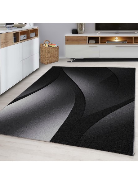 Designer carpet modern short pile abstract waves optics black grey