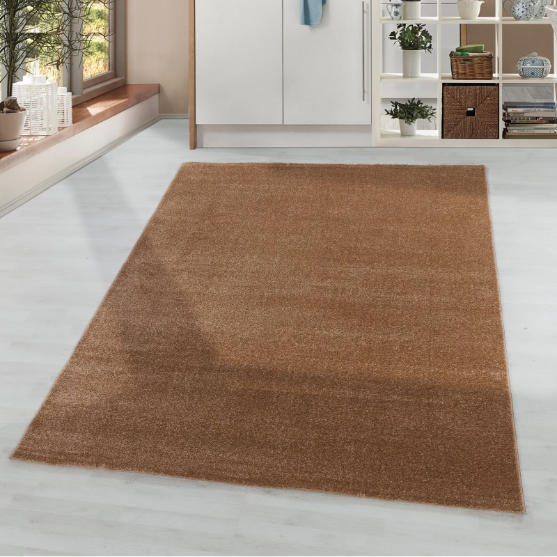 Living room rug, short pile, design rug, plain colors, soft pile, plain terra