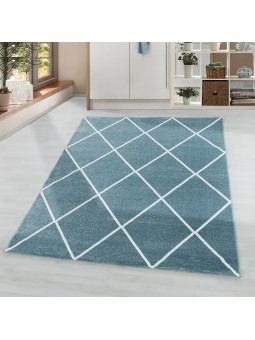 Laagpolig tapijt woonkamer tapijt design diamant lijnen effen kleuren blauw