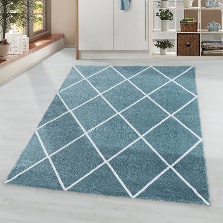 Laagpolig tapijt woonkamer tapijt design diamant lijnen effen kleuren blauw