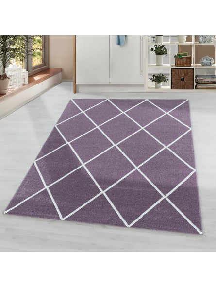 Laagpolig tapijt woonkamer tapijt design diamant moderne lijnen effen paars