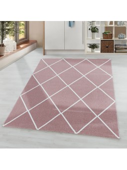 Kurzflor Teppich Wohnzimmerteppich Design Raute Modern Linien Unifarben Rosa