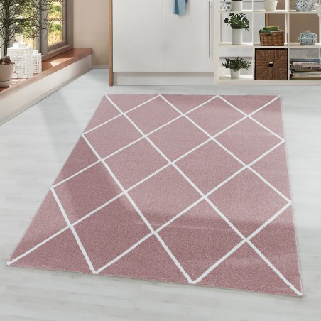Laagpolig tapijt woonkamer tapijt design diamant moderne lijnen effen roze