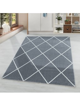 Laagpolig tapijt woonkamer tapijt design diamant moderne lijnen effen kleuren zilver