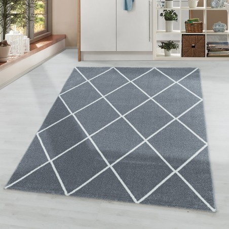 Laagpolig tapijt woonkamer tapijt design diamant moderne lijnen effen kleuren zilver