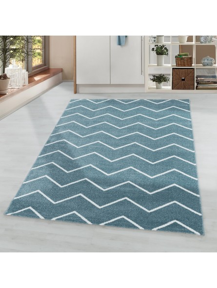 Short pile carpet, living room carpet, waves, lines, design, children's carpet, blue