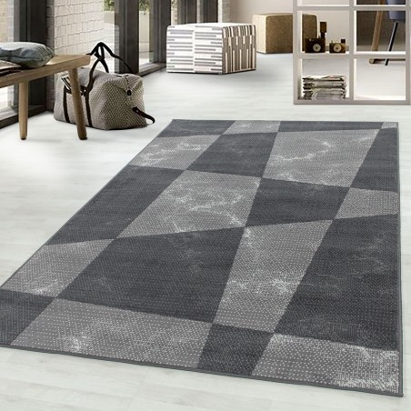 Short pile carpet, living room carpet, modern shapes, pattern, pile, soft grey