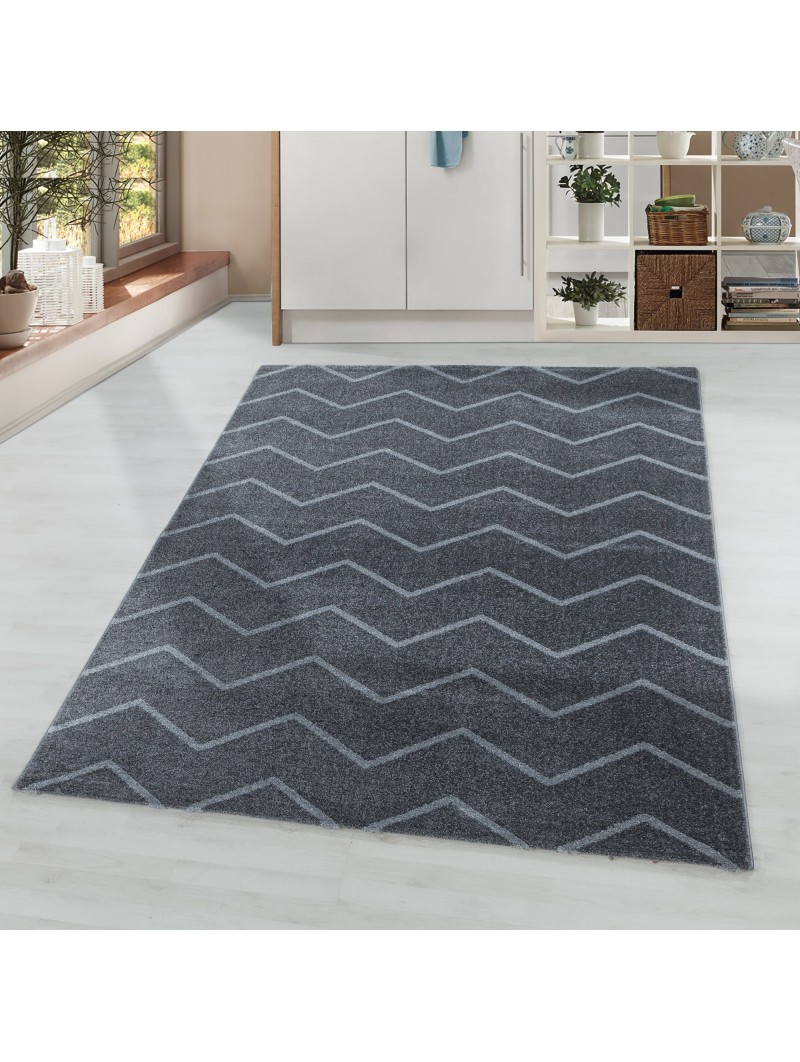 Short pile carpet, living room carpet, waves, lines, design, children's carpet, grey