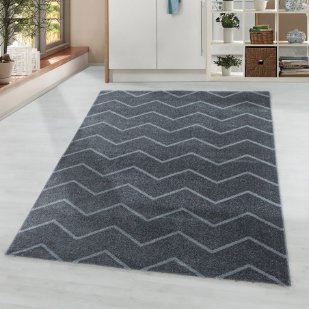 Kurzflor Teppich Wohnzimmerteppich Wellen Linien Design Kinderteppich Grau