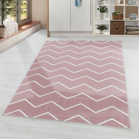 Kurzflor Teppich Wohnzimmerteppich Wellen Linien Design Kinderteppich Rosa