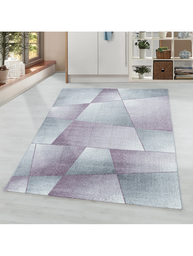 Tapis à poils ras tapis de salon design abstrait géométrique violet