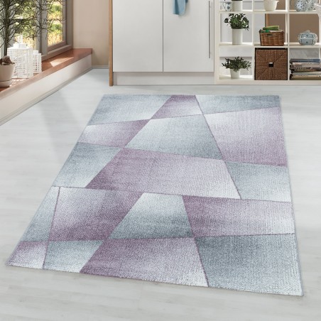 Tapis à poils ras tapis de salon design abstrait géométrique violet