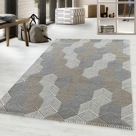 Laagpolig tapijt woonkamertapijt Grace honingraat design beige