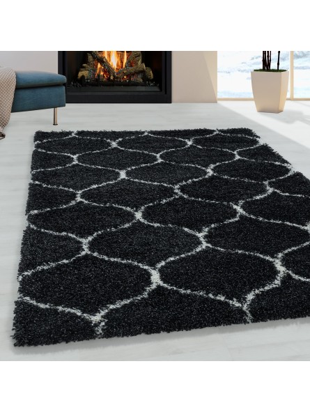 Woonkamer tapijt design hoogpolig tapijt patroon tegel Jacquard Antraciet