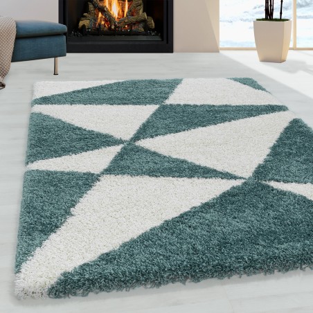 Soggiorno tappeto design tappeto a pelo alto modello triangoli astratti blu