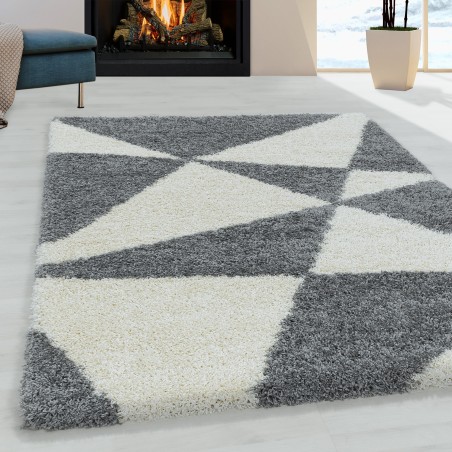 Soggiorno tappeto design tappeto a pelo alto modello triangoli astratti grigio