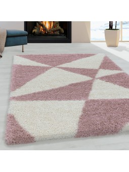 Woonkamer tapijt ontwerp hoogpolig tapijt patroon abstracte driehoeken roze