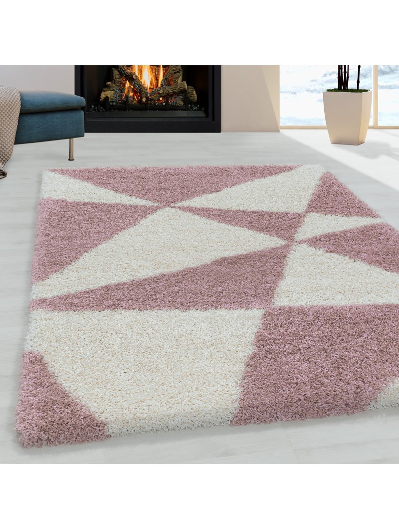 Soggiorno tappeto design tappeto a pelo alto modello triangoli astratti rosa