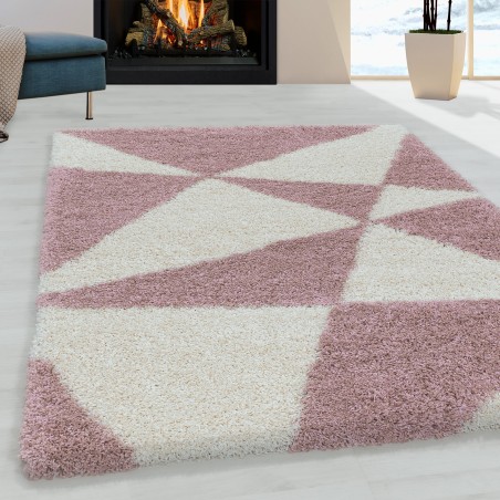 Soggiorno tappeto design tappeto a pelo alto modello triangoli astratti rosa