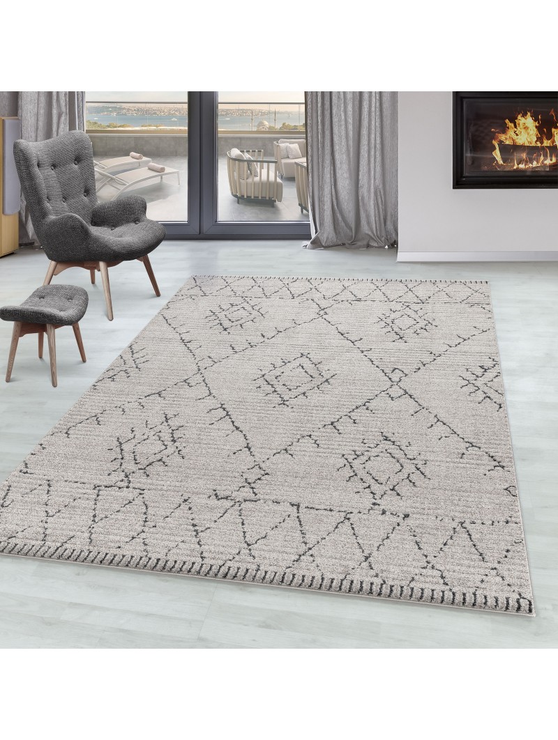 Wohnzimmer Teppich CASA Kurzflor Teppich Berber Stil Muster Beige