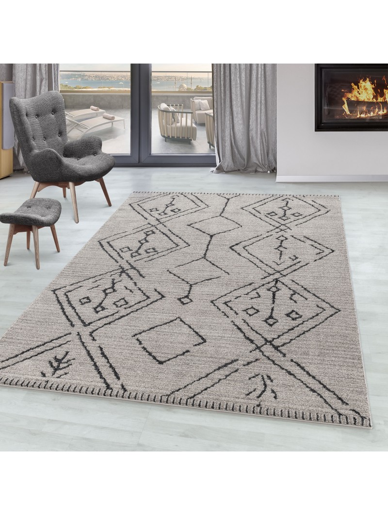 Wohnzimmer Teppich CASA Kurzflor Teppich Berber Stil Muster Traditionell