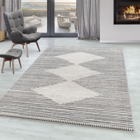Living room rug CASA short pile rug Berber style pattern stripes
