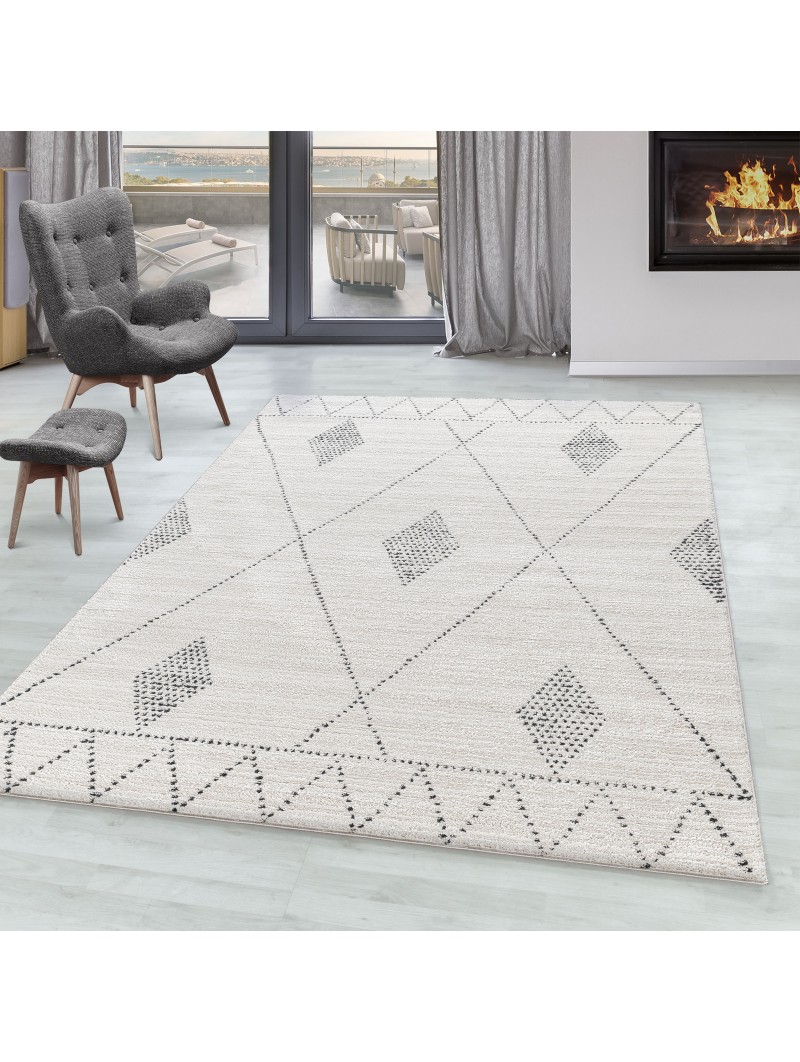 Woonkamertapijt CASA laagpolig tapijt Berberstijl ruitpatroon