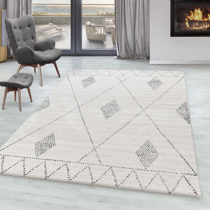Wohnzimmer Teppich CASA Kurzflor Teppich Berber Stil Muster Raute