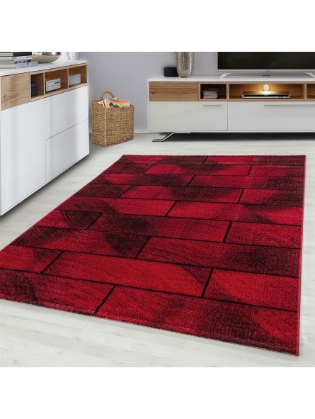 Designer carpet modern short pile stone wall look stone wall black red