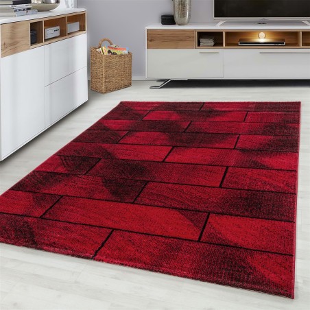 Design tapijt modern laagpolig stenen muur look stenen muur zwart rood