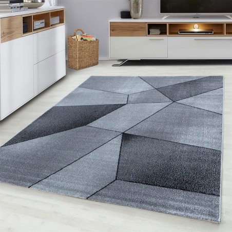 Teppich Modern Designer Kurzflor Geometrisches Design Schwarz Grau