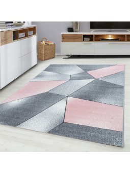 Modern design vloerkleed geometrisch ontwerp laagpolig grijs roze wit