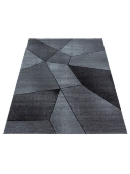 Tapis de Prière Poils Ras Design Géométrique Noir Gris