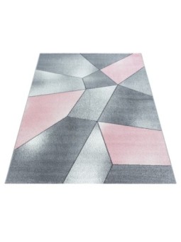 Prayer Rug Low Pile Geometric Design Gray Pink White
