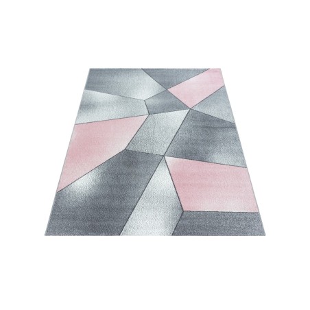 Prayer Rug Low Pile Geometric Design Gray Pink White